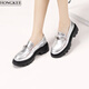 HONGKEE Women's Shoes 2026 Spring New Thick Heel Thick Sole Versatile Loafers Single Shoes H816D100 Silver 35
