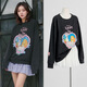 In stock Pingcaina Xiaoshui's same Thai trendy brand retro printed black pullover early autumn casual loose sweatshirt sweatshirt L