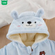 Wooden house baby velvet thickened jumpsuit baby hooded cold-proof outer bodysuit full moon outing cotton clothing newborn romper winter blue cute bear cotton 66cm height within 63