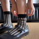 Aoyanlai French retro striped mid-calf socks for women spring and summer cotton pile socks black