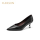 Hazen genuine leather lambskin pointed toe high heels commuting versatile shallow mouth single shoes for women 2026 new black sheepskin 34