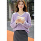 Ives (ITISF4) lace sweet sweater 26 spring new loose soft waxy lazy butterfly sweater purple one size