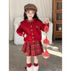 I.KARNOW Girls New Year Suit 2026 New Winter Clothes Children Red Knitted Sweater Girls New Year Shirt Thickened Skirt 4507 Plaid + 19805 Red Suit 120