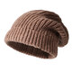 CACUSS hat women's autumn and winter knitted beret pile hat showing face, small ear protection, warm woolen hat, big head cold hat for men, beige, one size fits all, elastic (56-62)
