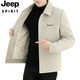 JEEP SPIRIT winter woolen jacket for men with cotton and thickening 2026 new Korean style slim fit light mature style men's woolen jacket new black 2XL suitable for 135-150Jin Jin is equal to 0.5 kg