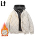 CHOCOOLATE it fake two-piece rhombus design hooded loose cotton jacket for men in winter loose plus velvet warm casual casual coat off-white S Recommendation 85-110Jin Jin equals 0.5 kg