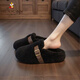 Scarecrow Thick-Soled Inner Height Furry Slippers for Women 2026 New Autumn and Winter Baotou Half-Toe Cotton Slippers Counter Model Beige 35