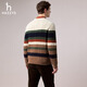 HAZZYS Men's Winter Crew Neck Sweater Knitted Contrast Striped Cable Wool Sweater Men ABYZD0CDD47 Cream CR L (175/96A 48)