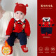 BORBOON B baby winter jumpsuit red festive one-year-old New Year's greetings suit for baby boy plus velvet thickened autumn and winter romper plus velvet 7223 hayi 66cm