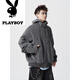 Playboy (PLAYBOY) American deconstructed splicing hooded woolen cotton jacket for men in winter trendy brand loose design thickened warm cotton jacket heather gray M