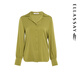 ELLASSAY (ELLASSAY) shopping mall same style early spring new mulberry silk retro temperament simple lapel long-sleeved shirt for women EWE361C054 bean paste green XS