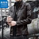 Jeanswest Outdoor Sports Jacket Men's Autumn and Winter Slim Leather Jacket Motorcycle Wear Casual Trendy Stand Collar Top Black XL