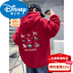 Disney Boys Red Sweatshirt Autumn and Winter New Children's Zodiac New Year Year of the Horse Thickened Winter Velvet New Year's Eve Clothing New Year Cotton Jacket Style Red Velvet Thickened 130 cm