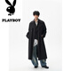 花花公子（PLAYBOY）中长款排扣过膝黑色风衣男生潮牌秋季新款宽松英伦风痞帅大衣外套 黑色 M