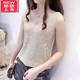LangSha bright silk hot diamond knitted ice silk camisole women's summer loose inner layering shirt outer sleeveless V-neck top apricot hot diamond S High-quality version recommended 90Jin Jin equals 0.5 kg b