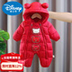 Disney winter baby jumpsuit, winter baby crawling suit, outing suit, huggable suit, one-year-old dress, New Year's outfit, New Year's greeting suit, cotton coat, red 66cm
