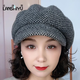 Lanshiyu winter wool beret plaid octagonal hat fashionable and versatile hat slimming face hat thickened and warm black gray one size fits all 52-58 adjustable