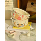 Tuojin imported quality Korean-style cute cream-style puppy double-ear instant noodle bowl from Japan. Ceramic large bowl for student dormitory. Korean-style instant noodle bowl-Flower Rabbit (without lid)