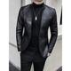 SEPTWOLVES small suit men's spring and autumn slim handsome leather jacket suit casual winter velvet stand collar leather jacket men's black 166 regular M 90-100Jin Jin equals 0.5 kg
