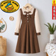G.duck girls' fake two-piece dress autumn 2025 new medium and large children's sweet corduroy skirt fashionable princess dress khaki 120 fake two-piece suspender skirt