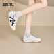 Dusto Dadong Forrest Gump shoes women's shoes spring new flat low heel lace round toe material collage C7576 white black 37