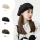 BLANK VERSE autumn and winter woolen metal beret hat women's octagonal hat big head circumference showing face small fashionable literary painter hat flat top black-DMZ304 one size