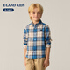 E LAND KIDS pedophile boys' shirt 26 spring new British style embroidered lapel plaid top Beige beige/35 110