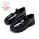 Fuluo Mi Girls' Leather Shoes Spring New Fashion Versatile Girls Soft Sole Comfortable College Style Children's Shoes Shadow Black 34