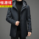 Hengyuanxiang mid-length men's winter down jacket 90% white duck down casual fashion business jacket autumn and winter hooded thickened black L 175