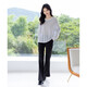 Ives (ITISF4) chic lazy style long-sleeved T-shirt Korean striped loose slim casual top white one size