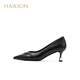 Hazen genuine leather lambskin pointed toe high heels commuting versatile shallow mouth single shoes for women 2026 new black sheepskin 34