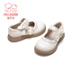 Fuluo Mi Girls' Leather Shoes 26 Spring New Sweet Bow Princess Shoes Children's Campus Soft Sole Performance Shoes Off-White 27