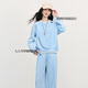 Sllsky lu series pink sweatshirt suit 2026 spring new style relaxed sports casual wide-leg pants two-piece set sea salt blue S