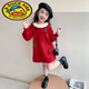 G.duck Girls Sweater Dress 2025 Autumn and Winter New Children's Doll Collar Knitted Dress Baby Fashionable Princess Skirt Red Sweet Cherry Sweater Dress 90 Tag Suitable for 80cm