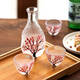 Fantasy hand-painted cherry blossom tree glass wine set white wine rice wine cup household one or two spirit cups warmer jug sake jug cherry blossom tree 1 pot 4 cups + wine warmer + bamboo middle plate + thermostat