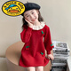 G.duck Girls Sweater Dress 2025 Autumn and Winter New Children's Doll Collar Knitted Dress Baby Fashionable Princess Skirt Red Sweet Cherry Sweater Dress 90 Tag Suitable for 80cm