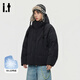 GROUND ZERO shopping mall same style high filling capacity 90 white duck down couple style hooded down jacket black L