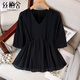 Sibaishe French V-neck waist chiffon shirt for women 2026 spring new style solid color shirt with niche design