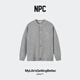 NPC trendy brand chest embroidery air glutinous rice velvet knitted cardigan rainbow flocking buckle winter men NP5CSW06 dark gray M