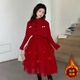Doudou Kingdom Girls Dress New Year's Wear 2026 New Big Children New Year Thickened Red Skirt Girls Long Skirt Suit Winter Clothes Red Velvet Style 120
