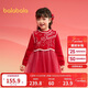 Balabala girls dress children's 2025 spring red new Chinese mesh fake two-piece New Year's greetings dress 208125111007