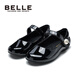 Belle Children's Shoes Children's Black Leather Shoes Girls Performance Shoes Spring and Autumn Soft Soled Student Shoes Casual Shoes Black 32
