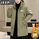 JEEP SPIRIT winter mid-length windbreaker men's hooded plus velvet thickened parka cotton clothing trendy handsome casual jacket 3-29-plus velvet 25801 black 2XL