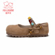 Fuluo Mi Girls' Leather Shoes 26 Spring New Fashion Retro Birkenstock Shoes Children's Soft Sole Breathable Shoes Yellow Brown 29