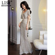 LISM designer international light luxury brand silver deep fishtail evening dress noble lady light luxury dress 2026 new banquet silver S