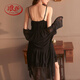 Langsha sexy pajamas for women summer new fairy style lace suspenders mesh nightgown robe with chest pad home two-piece suit black outer robe M 80-110Jin Jin is equal to 0.5 kg