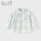 DAVE&BELLA children's plaid shirt cotton boys' shirt 2026 spring new baby boy long-sleeved top children's clothes green plaid ready stock 130 cm (recommended height 120-130cm)