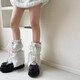 Fenton Winter Warm Gray Cotton Drawstring Straps Sports and Leisure Socks Leg Covers Women's Outdoor Warm Boot Covers Fenton White_Short One Size