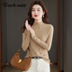 Touchmiss (touchmiss) half turtleneck knitted bottoming shirt for women, lazy style slim sweater with nice mid-collar top, khaki L