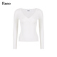 Fano studios Fan Luo Fano pure cotton knitted bottoming shirt for women 2026 spring versatile slim cross v-neck hollow jacquard T-shirt white ready M